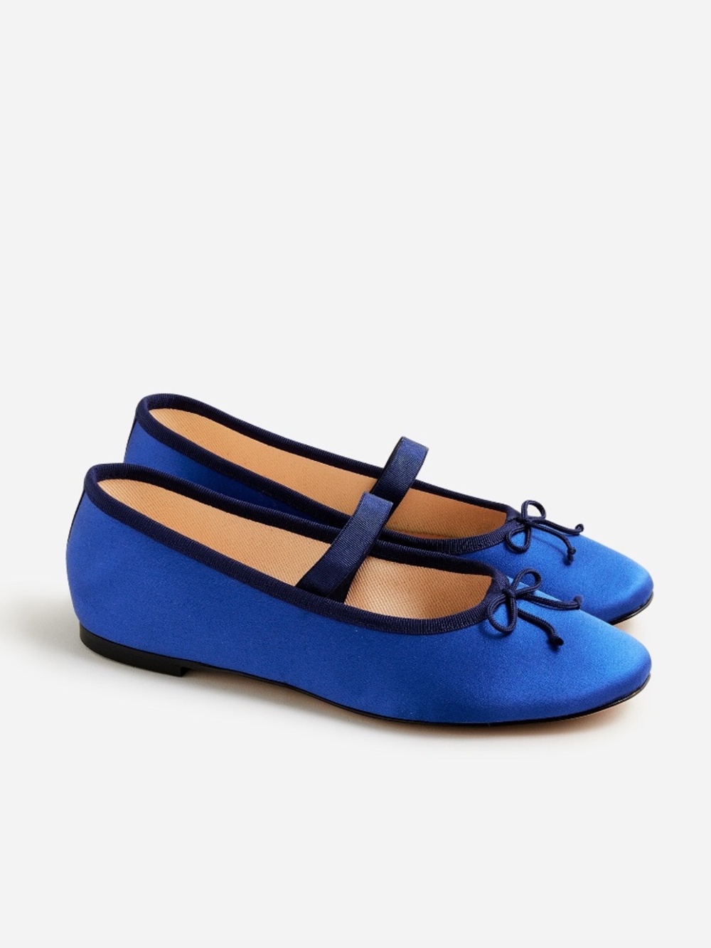 New! J.Crew Mary Jane Zoe Ballet Flats in Blue Satin, Sz 6.5
